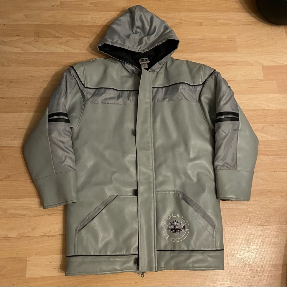 Harley Davidson Pvc Leather Grey Hoodie JACKET kids Size Large RN81917